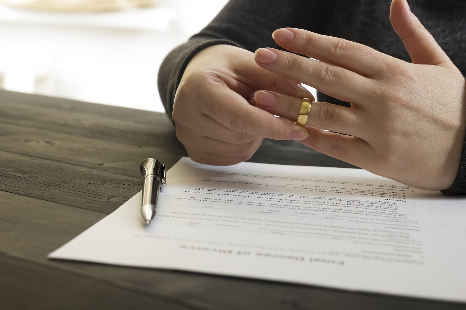 Hands Of Wife, Husband Signing Decree Of Divorce, Dissolution, C
